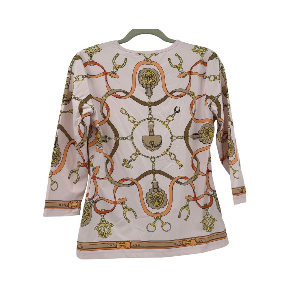 J.McLaughlin Pink Catalina Cloth Horsebit Equestrian Print 3/4 Sleeve Top M